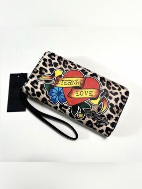 ED HARDY Leopard Rose Print Wallet NWT